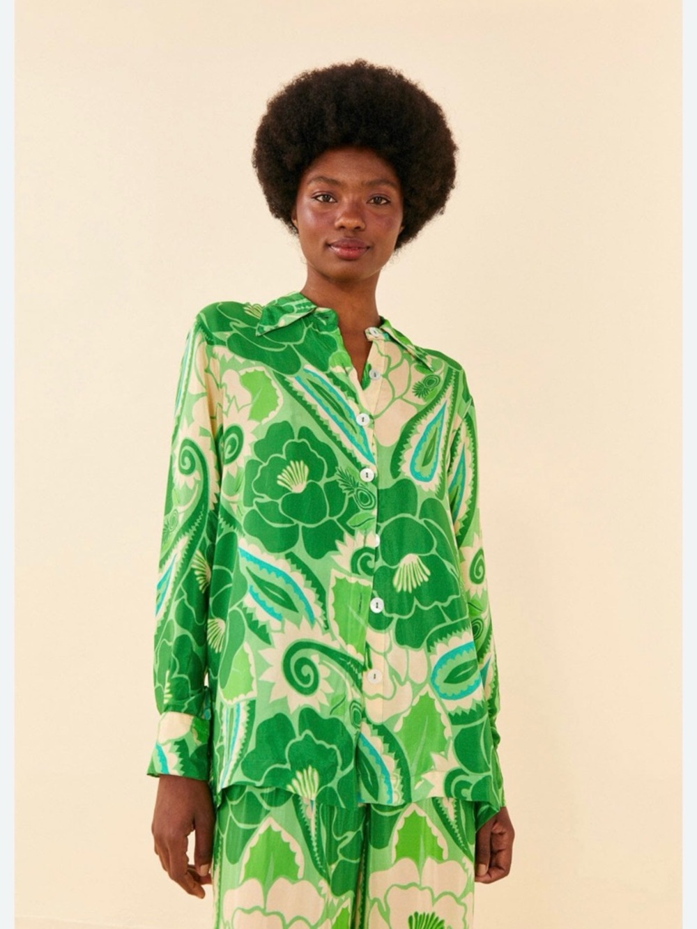 FARM Rio Green and Cream Tropical Groove Shirt